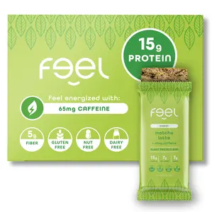Feel Bars – Vegan Protein Bars | Matcha Latte – 10 Pack | 15g Plant Protein | +L-Theanine | Keto | Organic | Gluten Free, No Nuts, No Soy, No Dairy, No Grains