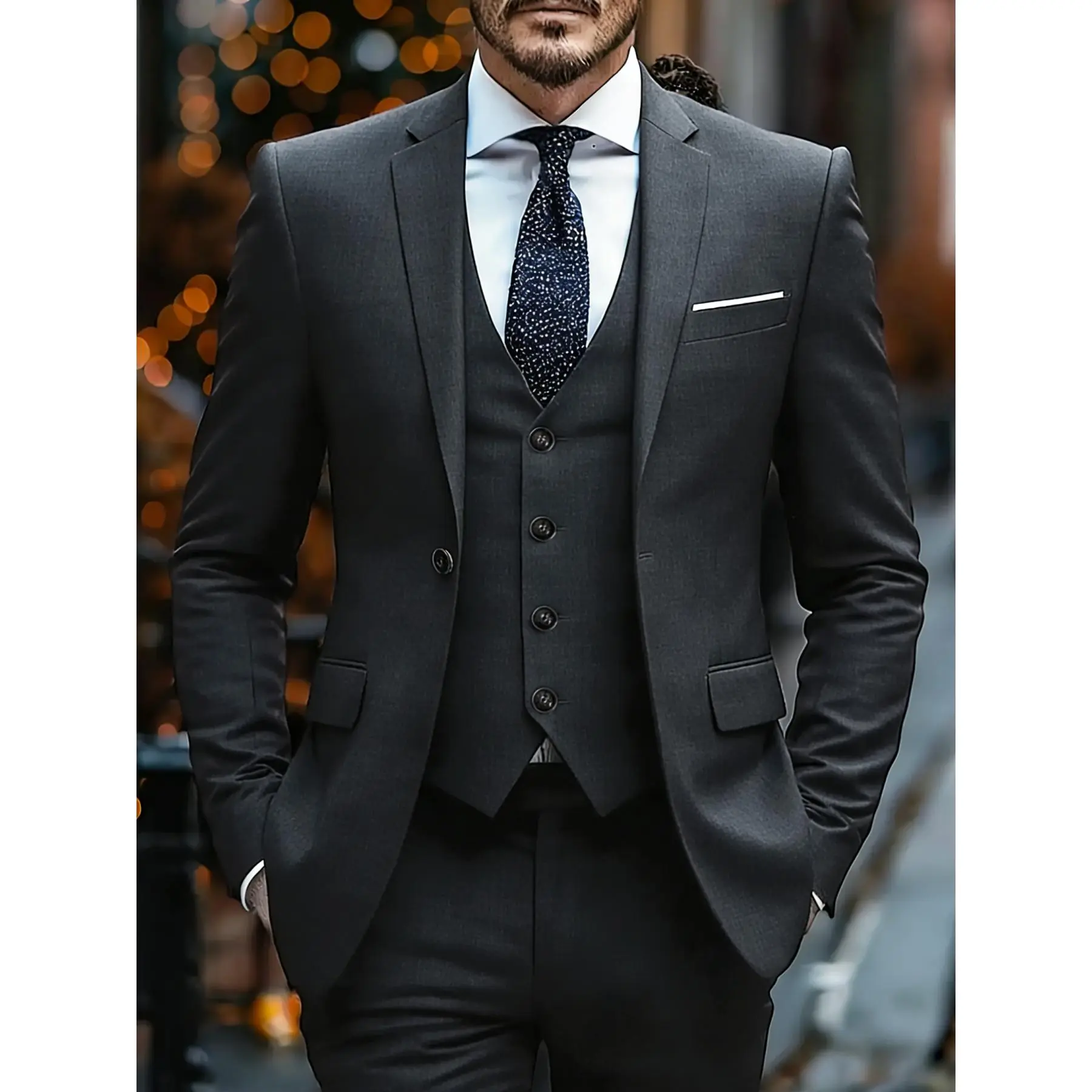 Men'S 3pcs Suit Set, Work Uniform, Holiday Gift, Business, Halloween,  Large Suit, Formal Tie, Suit Pants, Wedding Dress, Vest