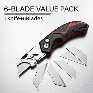 Premium Heavy Duty Utility Knife with 6 Blades | Retractable Safety Cutter with Quick Release & Ergonomic Grip | Precision Cutting for Cardboard, Packaging, Carpet & DIY Projects