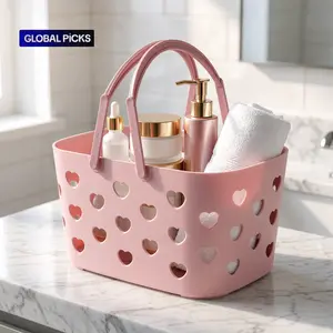 Nurex Portable Shower Caddy Tote Plastic Storage Basket with Handle Box Organizer Bin for Bathroom, Pantry, Kitchen, College Dorm, Garage - Pink
