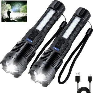 Flashlight High Lumens Rechargeable 2 Packs, 1,000,000 Lumens Super Bright LED   Handheld Flashlights with 7 Modes, COB Side Light, USB C, Zoomable,  for
