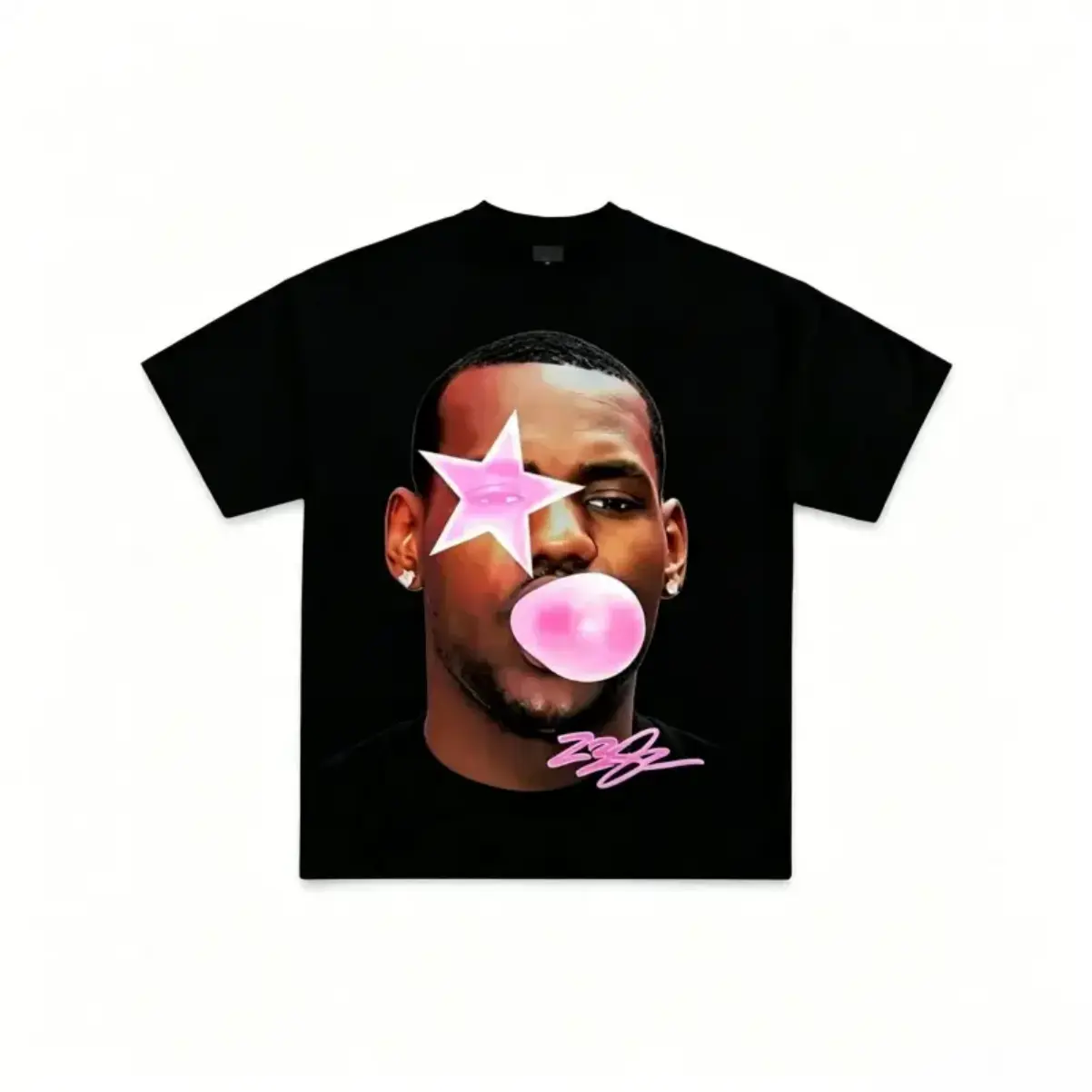 Premium 100% Cotton Y2K Pop Art Graphic Tee | Men's Heavyweight Retro Pink Bubblegum Portrait T-Shirt | Classic Cyberpunk Star Eyewear Crewneck Short Sleeve Apparel, Casual Black Top