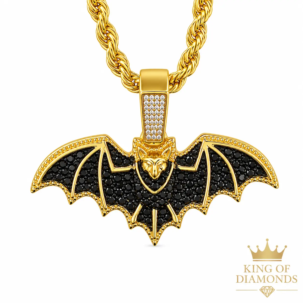 Unisex Bat Motif Pendant Necklace, Bold Plated Alloy Charm with Sparkling Rhinestones and Red Gemstone on a 24-Inch Rope Chain, Rope Chains, Silver Rope Chain, Casual Wear