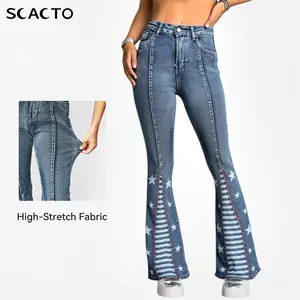 Scacto Women's Vintage Star-Print Jeans & Matching Forbidden Platform Sneakers Y2K-Inspired Retro Outfit Set All Seasons Basic Blue Minimalist Fallfreshness