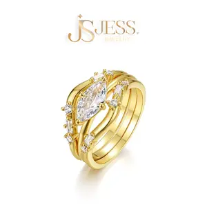 [#002] Celestia Wave Marquise Cut Ring Trio, 1ct VVS D Color, Three-Piece Stackable Elegance, Perfect Anniversary Birthday Jewelry Gift for Women