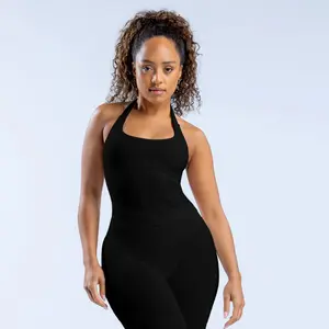 European and American style solid color neck sports vest, new seamless yoga backless sling top