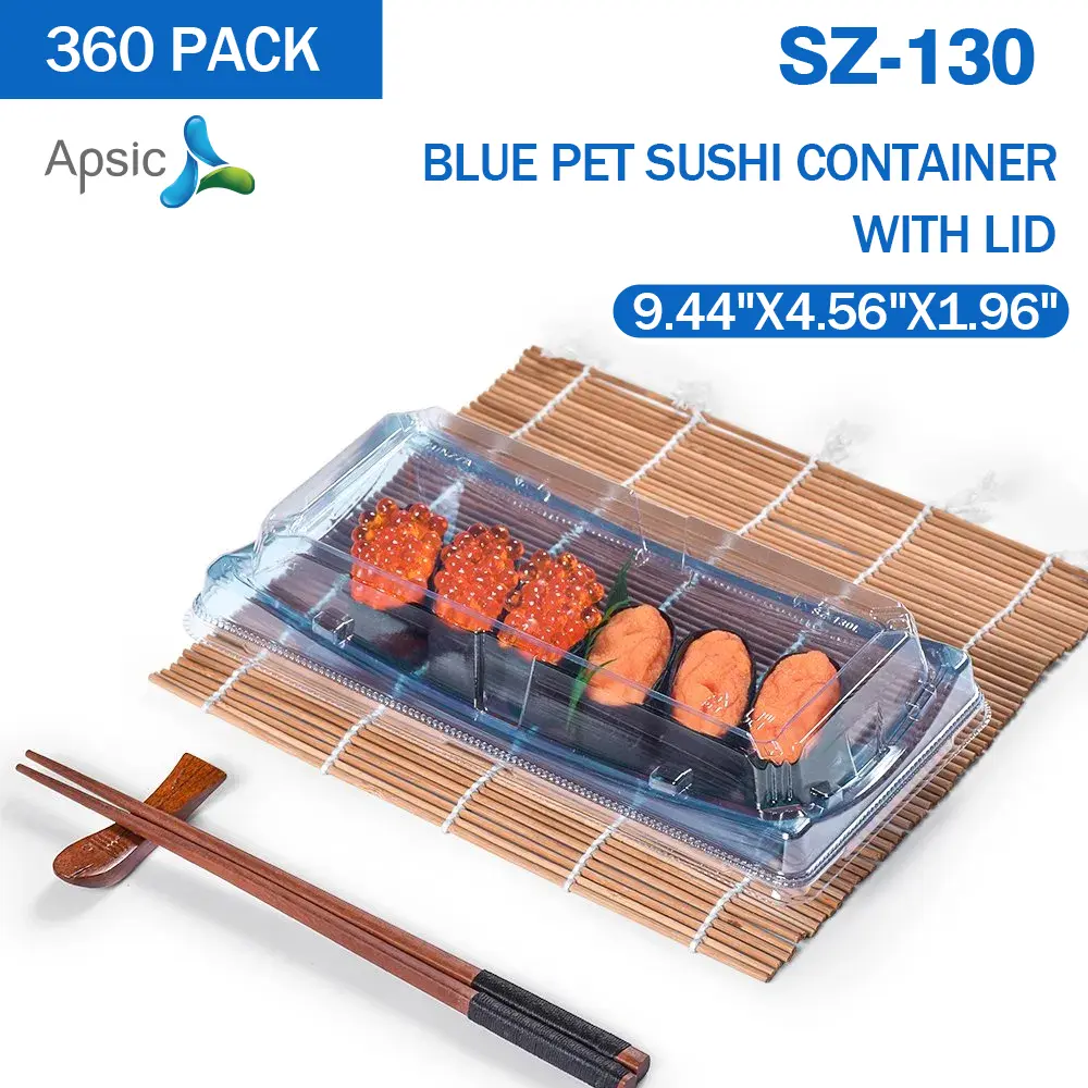 360 Sets 9.44"x4.56"x1.96" Sushi Tray Disposable Sushi Container with Lid - Food Disposable Plastic Rectangular Sushi Blue Tray, Takeaway Containers Takeaway Containers for Appetizers Entrees, Desserts, Muffins Cheese Pastry Dessert Boxes Blue-360Pack