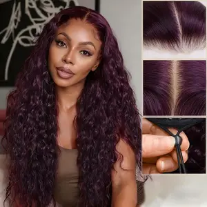 【New In】Sunber Water Wave 13x4 Pre Everything Lace Frontal Wig Black Cherry Dark Burgundy Glueless Human Hair Wigs With Invisi Drawstring