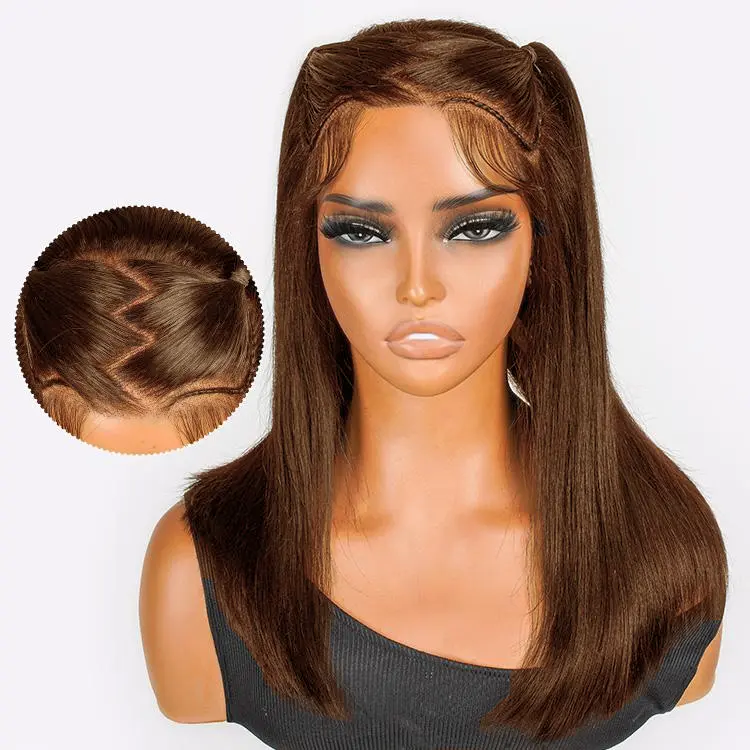 [LIVE ONLY] West Kiss Dark Brown Pre Braided Glueless Human Hair Wigs Short Straight 13x4 Lace Front Bob Wig Pre Plucked Hair Pre Styled Beginner Friendly
