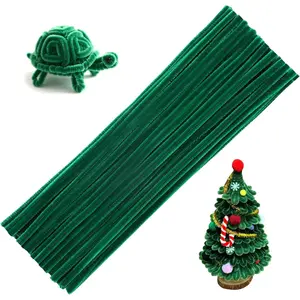 60 Pieces Green Chenille Stem Pipe Cleaners, Bulk Art Craft Supplies for Christmas Craft and Creative Home Decoration