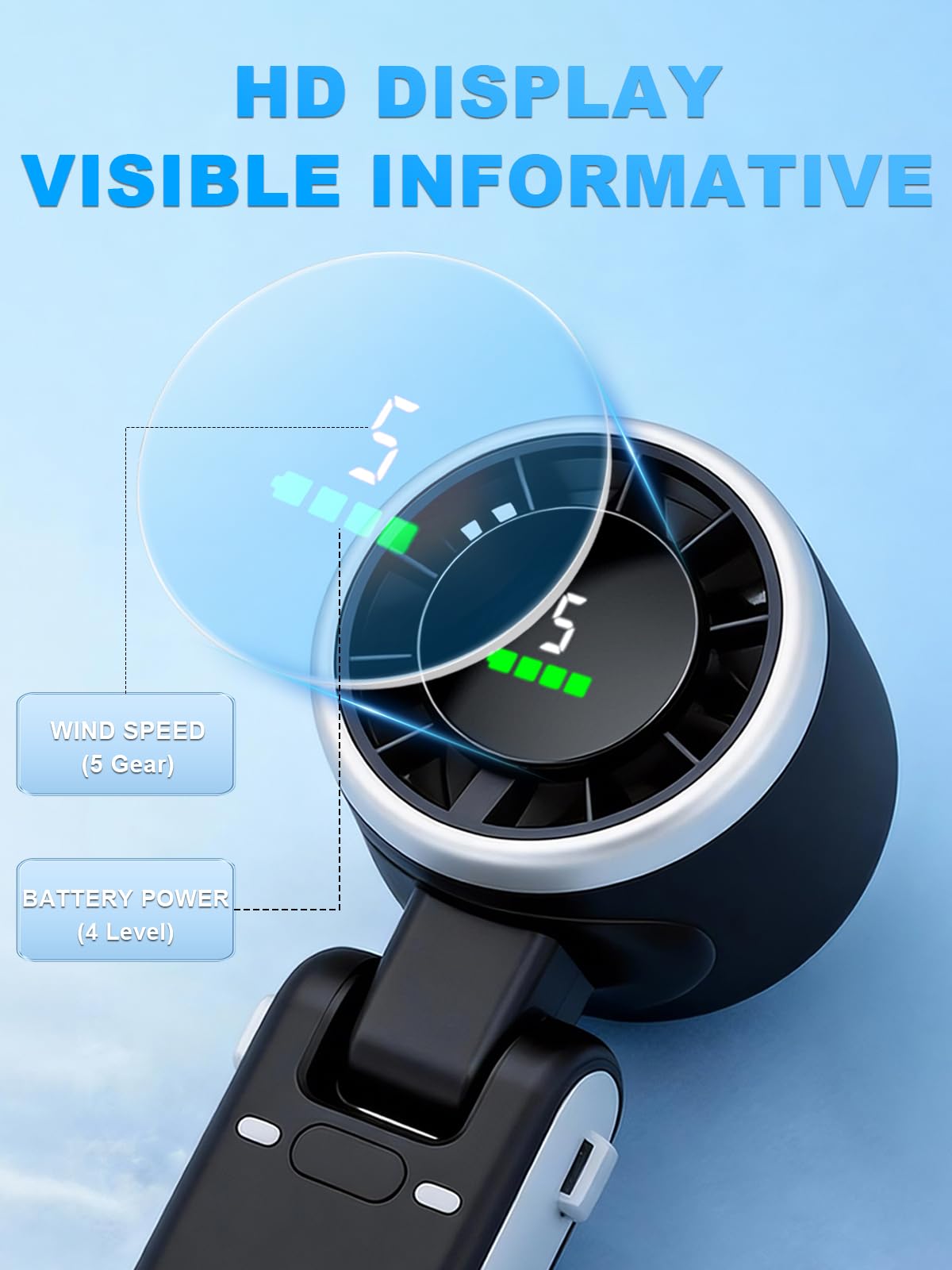 Foldable Handheld Fan, Portable High Speed Rechargeable 10000mAh Mini Turbo Fan, Digital Display, 5 Speed Adjustable Personal Small Pocket, Gifts for Women Men Travel Camp Outdoor Office