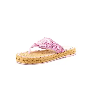 Pre-owned Chanel Women's CC Logo Thong Espadrille Sandals Tweed by Rebag