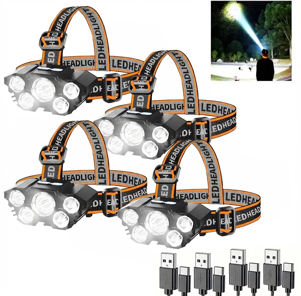 Headlamp Flashlight, Lumen Bright Head Lamps LED Rechargeable Camping Ultra-Light, with White Red Light, 2-Pack Waterproof Motion Sensor Headlight, 8 Modes for Outdoor Running Hiking Fishing