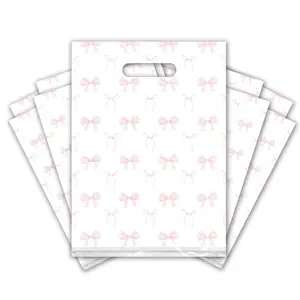 9x12 Pink Bows Designer Poly Plastic Merchandise Bags Premium Printed Bags