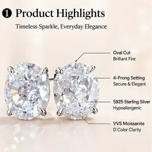 3CT Oval Cut VVS1 D Color Moissanite Stud men's Earrings set S925 Sterling Silver 4 Prong Hypoallergenic Fine Jewelry Gift For Women