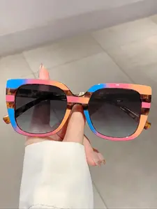 Unisex Simple Style Leopard Sunglasses with Geometric Design, Trendy Casual Large Frame Sunglasses for Everyday Use, Fashion Accessories for Outdoor Activities, Trendy Beach Eyewear