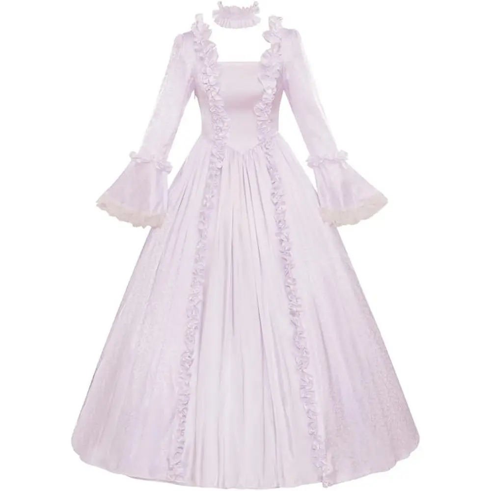 Women's Elegant Historical Blend Gown - White Medieval-Victorian-Rococo-Renaissance Classic Cosplay Garment, Flattering Fit Polyester Dress for Renaissance Fairs, Themed Events, Plus Size 2XL, 3XL