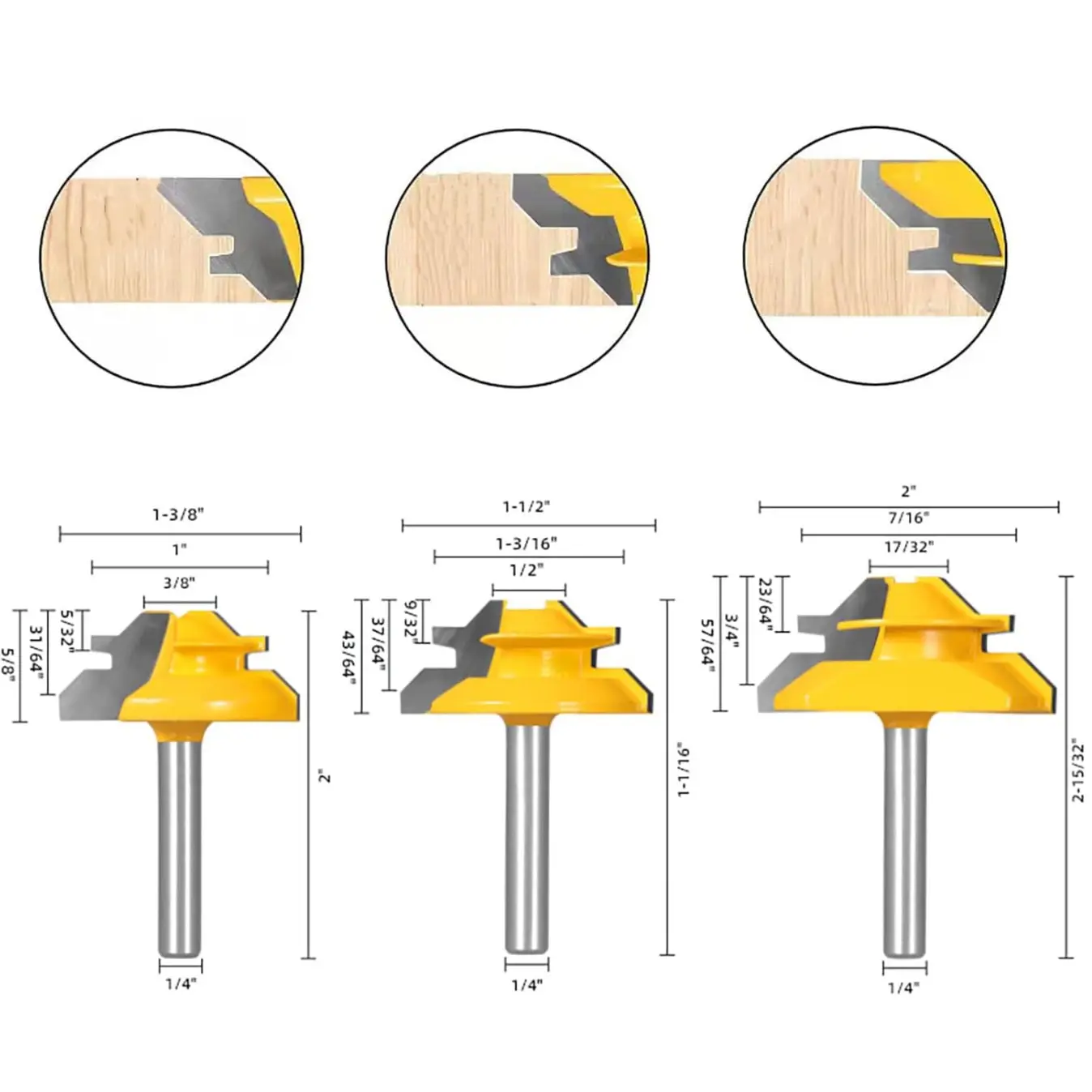 3pcs (1/4×2+1/4×2+1/4×2)