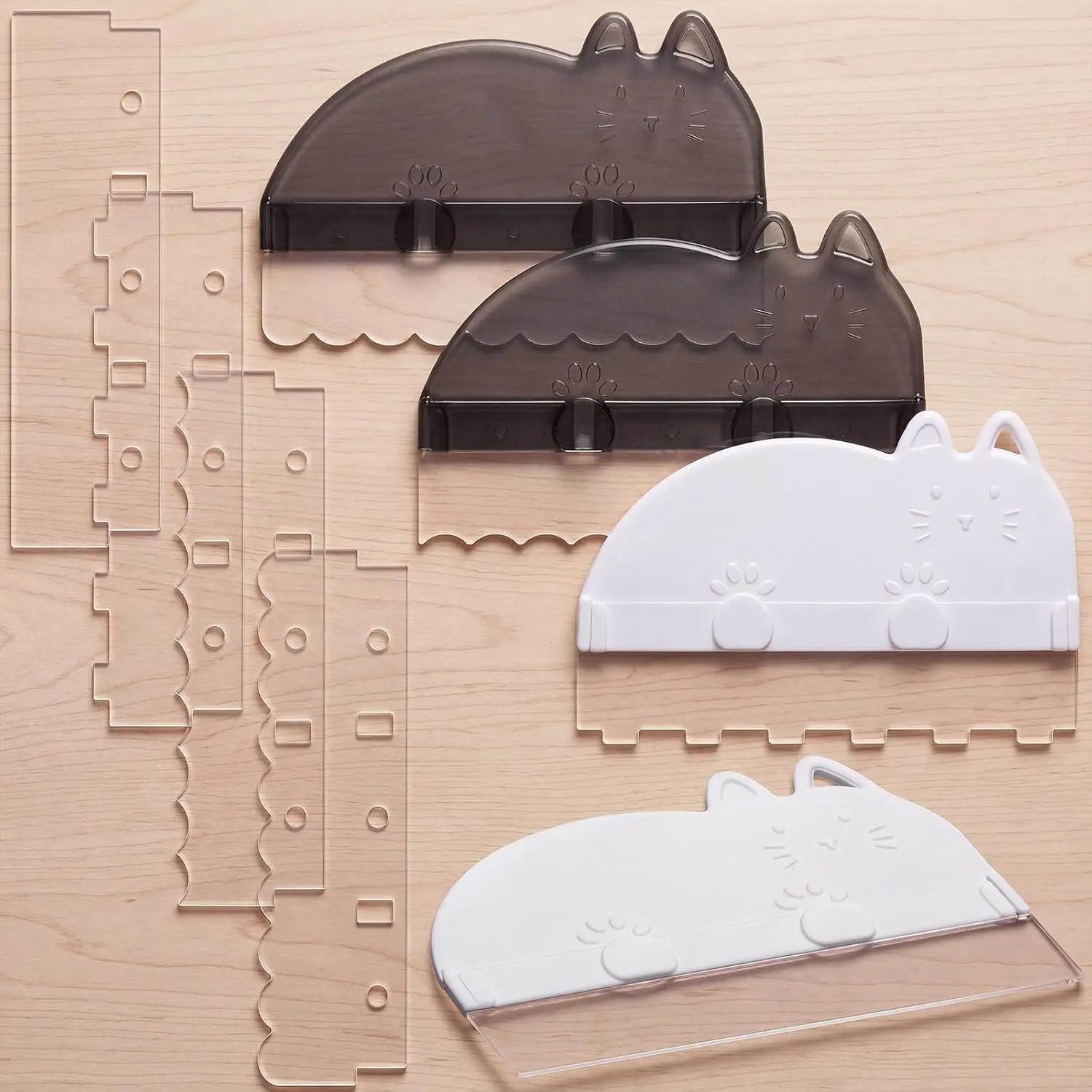 4 raspadores más suaves para tartas con 8 cuchillas flexibles reemplazables, raspadores de rayas de borde multipatrón para bricolaje, glaseado, crema de mantequilla, cocina, Alisador de
