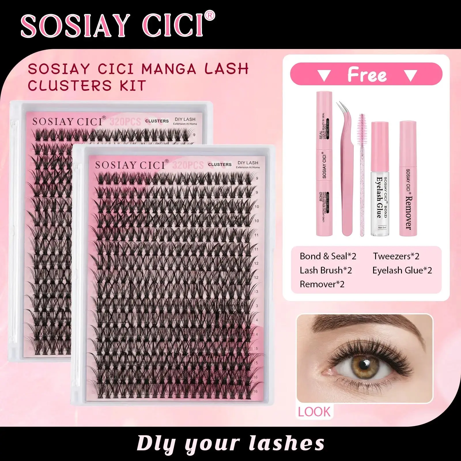 SOSIAY CICI Volumizing 40D Curled Single Lashes 320 Pieces Comic Book Lash Kit with Free Glue & Remover for Beginners HALIDAYHAUL Gift - Cosmetic Diy False Eyelashes Volumized False Eyelashes, Eyelashes Extensions, Curly Lashes, Lash Extension, Waterproof