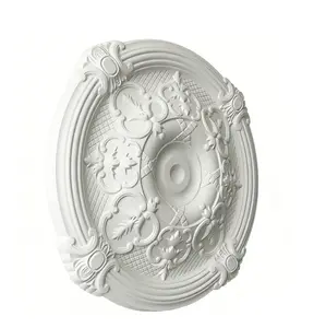 25.59 Inch Ceiling Medallion Decorative, Round White Plaster Carved Lamp Plate 90 Day Lead Time 22237