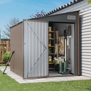 Aoxun 8‘x6' Lean to Shed Outdoor Steel Garden Utility Cabinet with Lockable Door Waterproof & Rust-Proof for Yard, Patio, Backyard (Brown， Storage, Organizer,summervibes