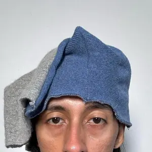 Grey Blue Cashmere Hat Beanie