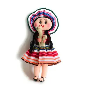 Rag Doll, Cholita Traditional Attire of Countrywoman of The Andes. Handcrafted Decorative Doll. 13.5" Tall.