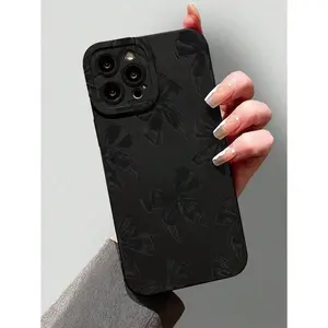 1pc Black Dark Coquette Aesthetic Cherry Bow Pattern Phone Case Cool Goth Y2K Style Compatible With IPhone 17/16/11/12/13/14/15/15pro/15 Plus/15 Promax/7plus/8plus/X/Xs Max/Xr/11pro/12pro/13pro/14pro/12mini/13mini