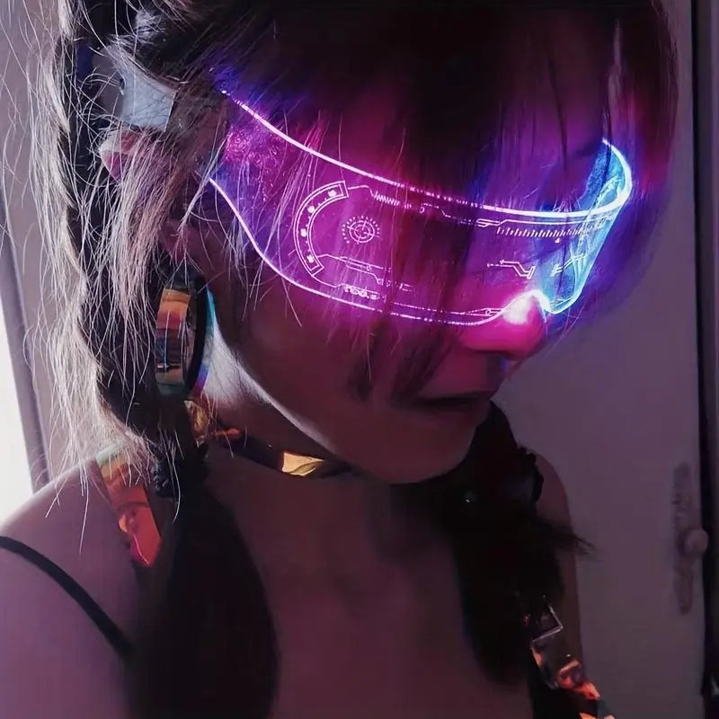 LED Neon Light Up Glasses, 1 Count Rechargeable Cyberpunk Futuristic Glasses, Durable Plastic Frame Glasses with Nose Support, Suitable for Party, Festival