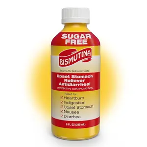 BISMUTINA Sugar-Free Bismuth Subsalicylate Therapeutic Liquid Formula, OTC Antidiarrheal, Upset Stomach Reliever, Nausea & Indigestion Digestive Remedy, 8 Fl Oz