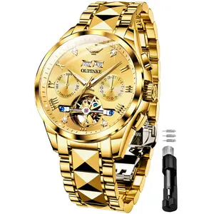 OUPINKE Men's Watches Automatic Skeleton Tourbillon Self Winding Luxury Sapphire Crystal Business Dress Wristwatch