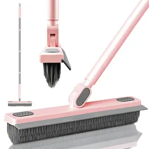 KZKR Pink Floor Scrub Brush with Adjustable Long Handle 360° Swivel Head V-Shaped Grout Line Scrubber for Deep Cleaning Tile Grout Lines Shower Corners Kitchen Floors Home Care Supplies - Broom
