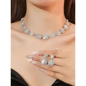 Elegant Rhinestone Decor Jewelry Set, Exquisite Trendy Necklace & Dangle Earrings, Chic Jewelry Set for Party & Wedding As Gift for Women