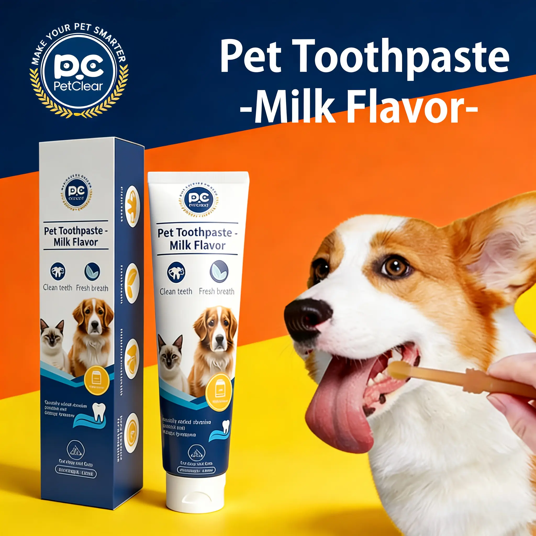 PetClear Enzymatic Pet Toothpaste for Dogs & Cats, Chicken & Milk Flavor Smooth Gel with Enzymes, Biotin Lysozyme, Fluoride-Free Plaque Control, Fresh Breath, 4.23 oz/120 ml