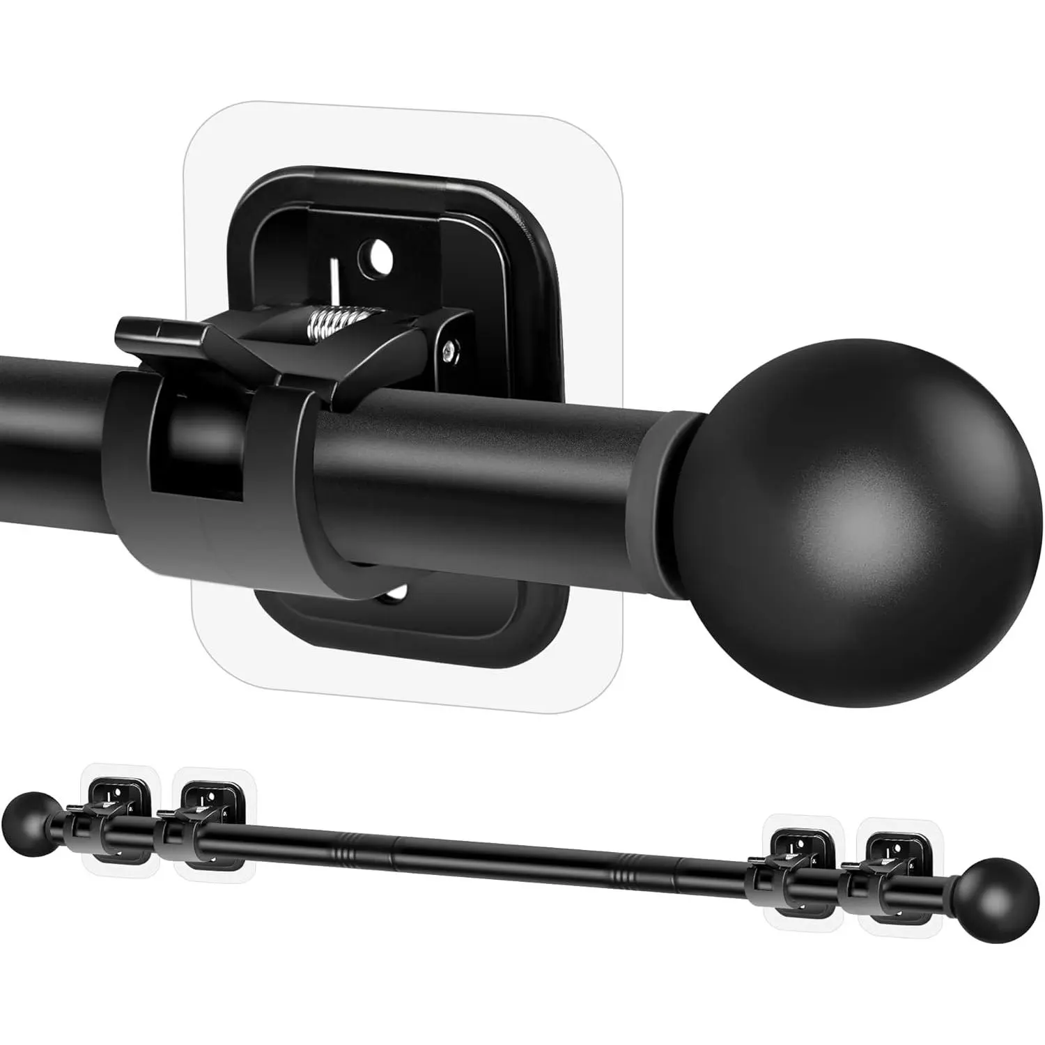 No-Drill Curtain Rod Set, Adjustable 30-45 Inches, 5/8 Inch Diameter Drape Pole with Adhesive Brackets, Tenant-Friendly Window Hardware, Black, No Drill Curtain Rod Brackets, Curtain Rods Adjustable