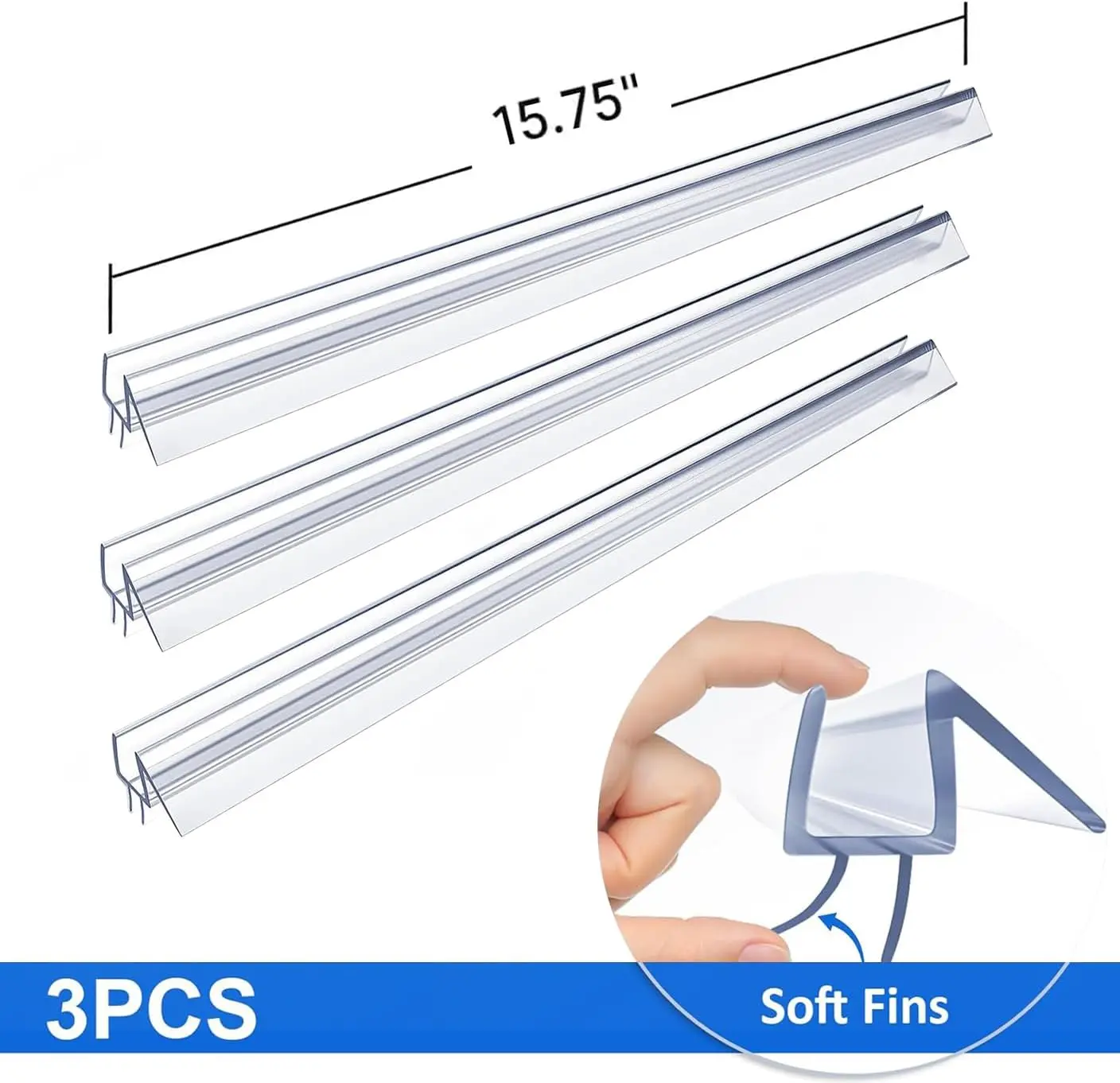 3 PCS Frameless Shower Door Bottom Seal 1/4 Inch Glass (15.75 in x 3),3 Section Segmented Installation Kit, Glass Shower Door Seal Strip Bottom, Weather Stripping Sweep Leak Water Guard