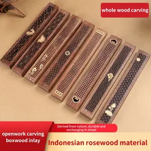 Acacia Wood Incense Burner Box, Carved Floral Hollow Design, Home Indoor Traditional Chinese Incense Holder, Solid Agarwood Material