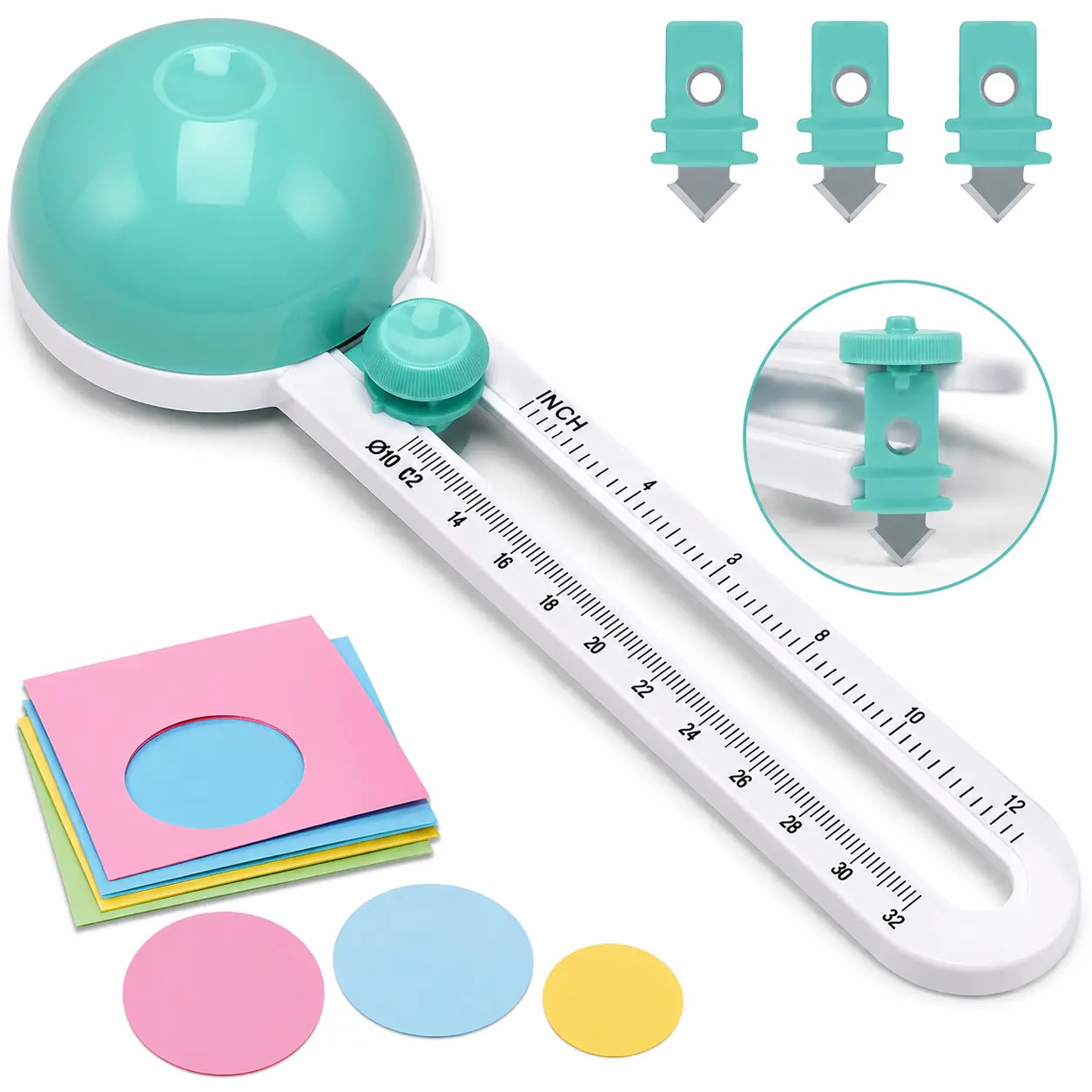 Craft Circle Cutter - Adjustable Radius Compass (2 cm to 30 cm/1 inch to 12 inches), Carbide Rotary Blade, Scale Markings, Acrylic Base, PVC-Compatible, Eliminates Wavy Edges, for Cardmaking, DIY Projects, Jewelry Adjusters (Adults)