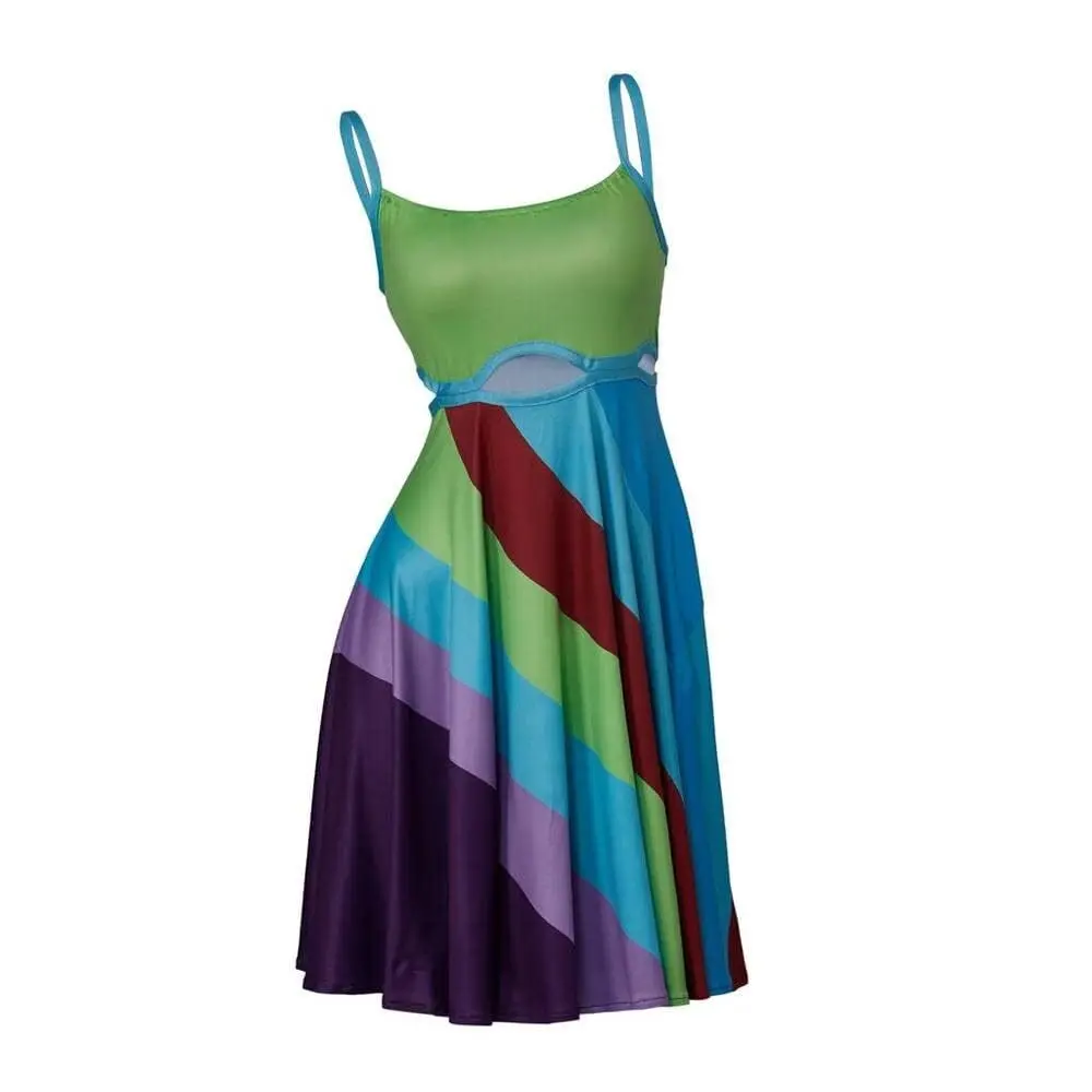 Womens 13 Going On 30 Rainbow Sexy Mini Dress Vintage Print Bodycon Dress Multicolor Cut-Out Dress-XL