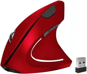 Ergonomic Mouse, Vertical Wireless Mouse 2.4G Rechargeable Optical Vertical Mouse High Precision Optical Mouse Adjustable800/1200/1600 DPI 6 Buttons, for Laptop etc, Red,Specially for Right-handers