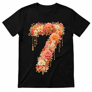 Yodutry Black Lucky 7 Graphic T-Shirt for Men & Women, Cotton Casual Streetwear Tee with Lucky Number Print