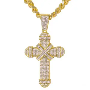 Gold/Silver Iced Out Cross Pendant Necklace Cuban Chain For Daily Wear Versatile Heart Flame Dual-Layer Vaporless Anxiety Relief Sterling with Bear Flower Box nut safety pin Gradient Diamond Bead Stainless Steel Link Plated autumn rapper