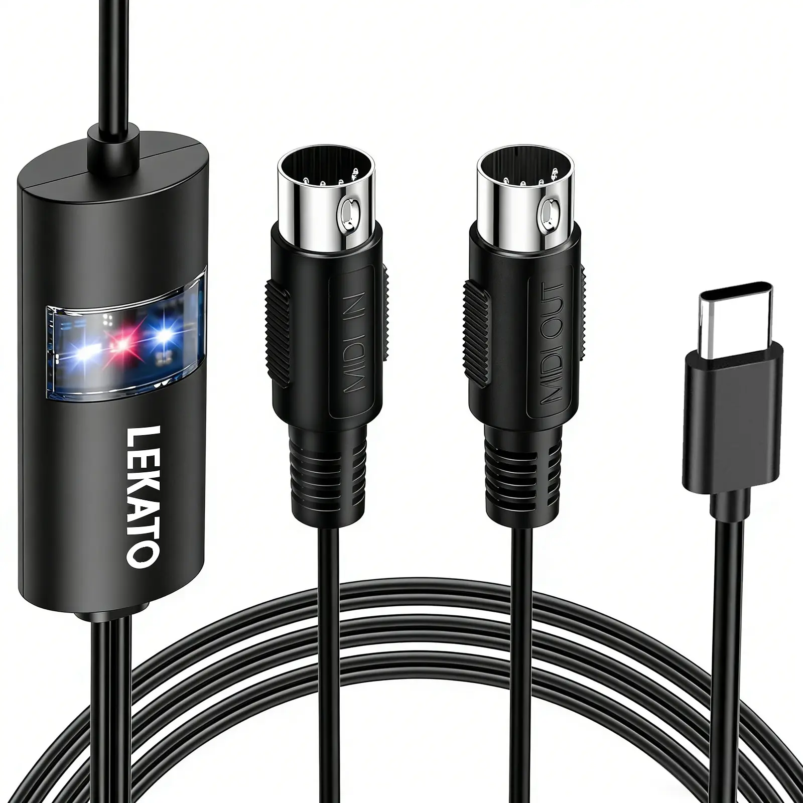 LEKATO MIDI Cable, MIDI to USB C, Type-C MIDI Interface with Input & Output Connecting Keyboard/Synthesizer for Editing Recording Professional MIDI Cable Adapter with Windows/Mac for Studio -6.5Ft Wide Compatibility