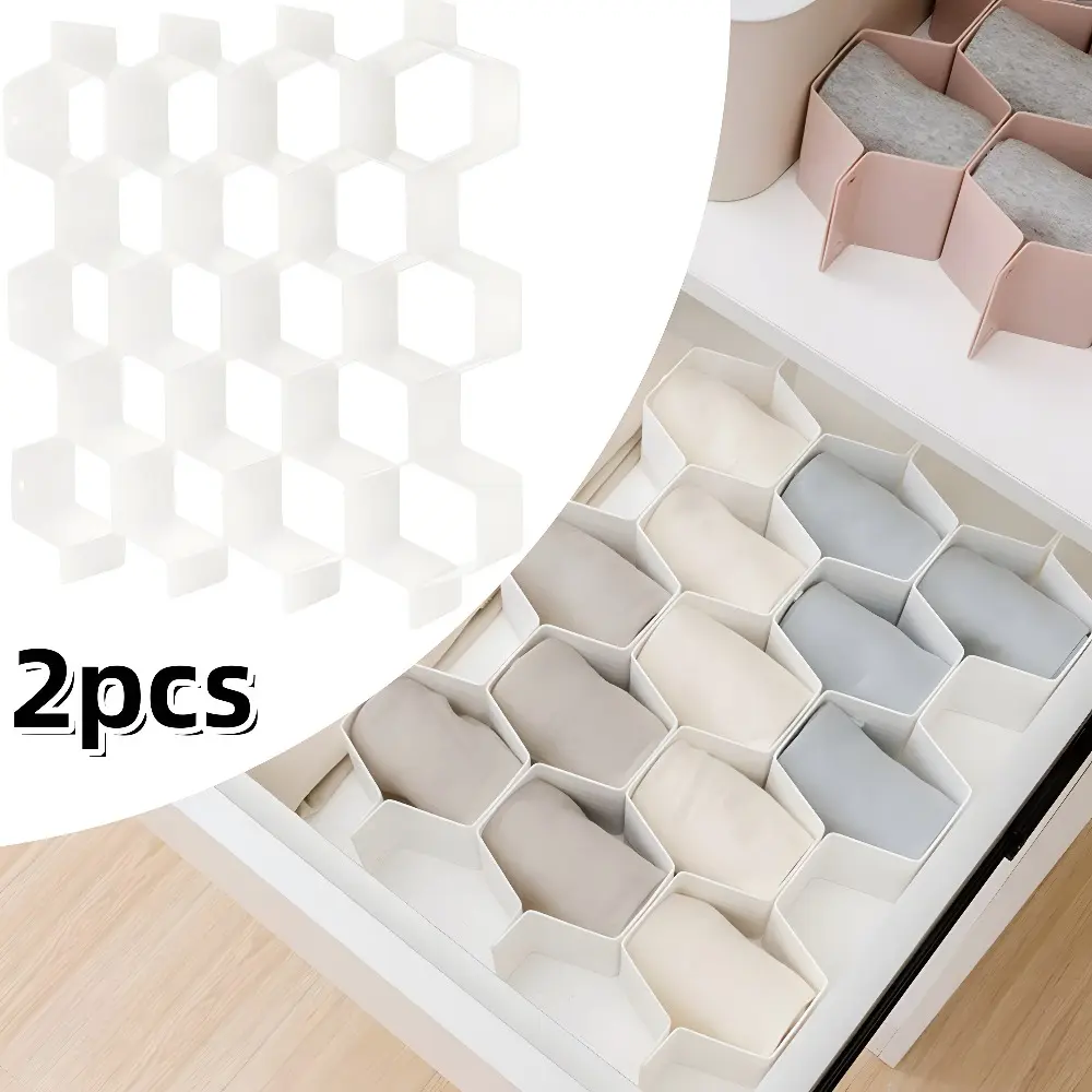 2 Pcs Functional Plastic Honeycomb Cabinet Dividers - Durable, Adjustable, Foldable, Reusable, Modular Size Customizable Home Organizers for Kitchen/Office Cabinet Partitioning, Drawer Storage of Household Items