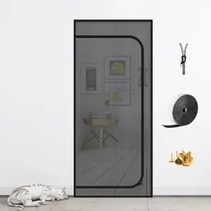 Cat Resistant Mesh Screen to Stop Cats Running Out, Thickened Easy Install Pet Screen Door with Zipper Closure for Doorways, Bedroom, Kitchen, Patio (Fits Doors Up to 30"x80")