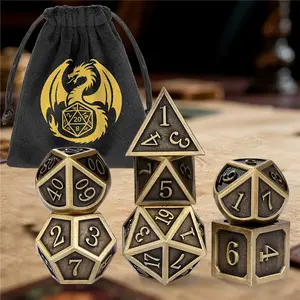 7pcs/set Large Size Vintage Metal Polyhedral Dice, Dnd Metal Dice, Tabletop Rpg Accessories with Portable Velvet Bag, Indoor Board Game Props