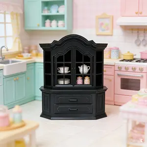 1pc French Vintage Miniature Display Cabinet with Pull-Out Window & Openwork Doors - Polygonal Dollhouse Furniture Suitable for Playhouse, Dollhouse Diorama, Miniature Food Storage, Dolls' Room Decor, Realistic Cabinet for Collectors