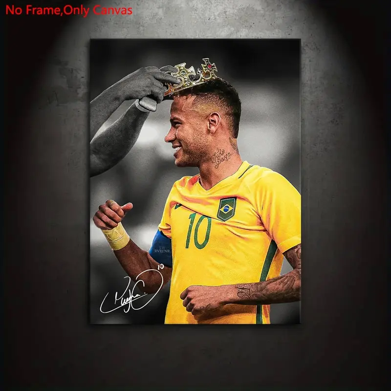 1 piece/set frameless canvas painting print poster, Unframed painting, classic realistic art, top star Neymar wearing a crown, gift for sports enthusiasts, bedroom, living room, home decoration, Athlete Wall Decor, Unframed Wall Art