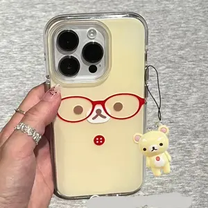 Graffiti Cute Red Glasses Easy Bear Kawaii Rilakkuma Phone Case For iPhone 17 AIR 16 15 14 13 12 11 Pro Max Plus Y2K Cover Protection Protective